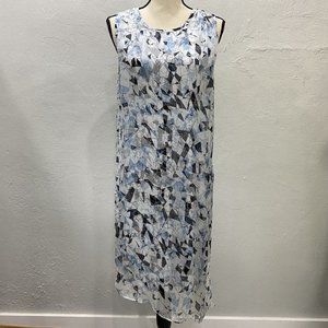 Vince Camuto Geometric Sleeveless Asymmetrical Overlay Dress Blue Black Size S